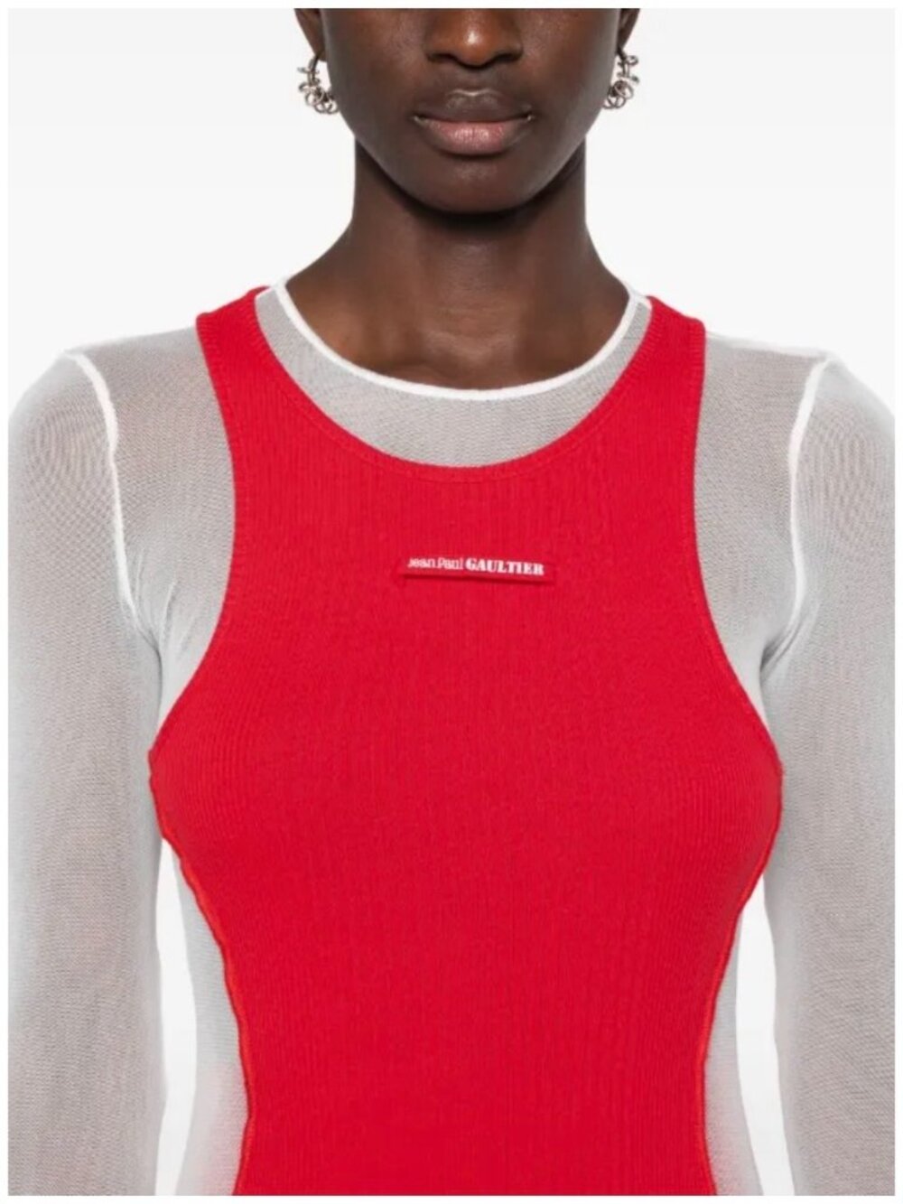 Jean Paul Gaultier Red & White Sheer Maxi Dress - NEW - Picture 2 of 4